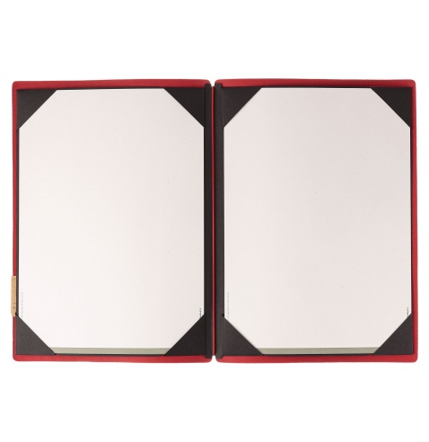 Porta Menu A4 (23,2x31,8 cm) etichetta PATCH "menu" cornicetta (4 facciate) elastico rosso JUTA BICOLOR
