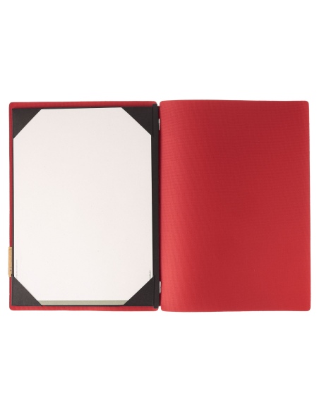 Porta Menu A4 (23,2x31,8 cm) etichetta PATCH "menu" cornicetta (4 facciate) elastico rosso JUTA BICOLOR