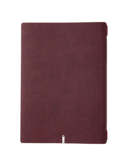 Porta Menu A4 (23,2x31,8 cm) etichetta METAL "menu" cornicetta (4 facciate) elastico rosso JUTA BORDEAUX