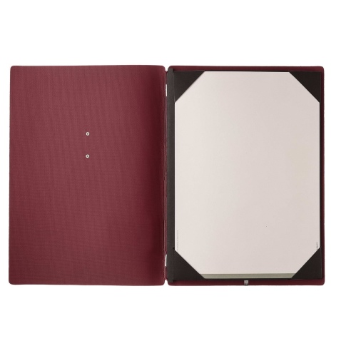 Porta Menu A4 (23,2x31,8 cm) etichetta METAL "menu" cornicetta (4 facciate) elastico rosso JUTA BORDEAUX