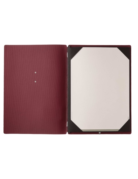 Porta Menu A4 (23,2x31,8 cm) etichetta METAL "menu" cornicetta (4 facciate) elastico rosso JUTA BORDEAUX
