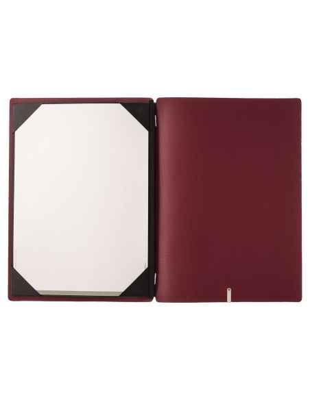 Porta Menu A4 (23,2x31,8 cm) etichetta METAL "menu" cornicetta (4 facciate) elastico rosso JUTA BORDEAUX
