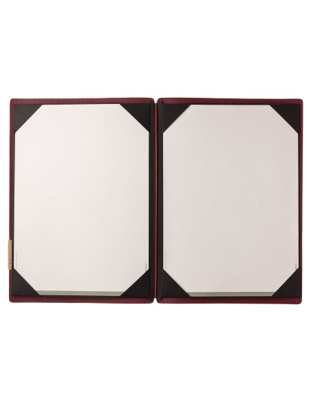 Porta Menu A4 (23,2x31,8 cm) etichetta PATCH "personalizzata" (minimo 18 pezzi) cornicetta (4 facciate) elastico rosso JUTA BORD
