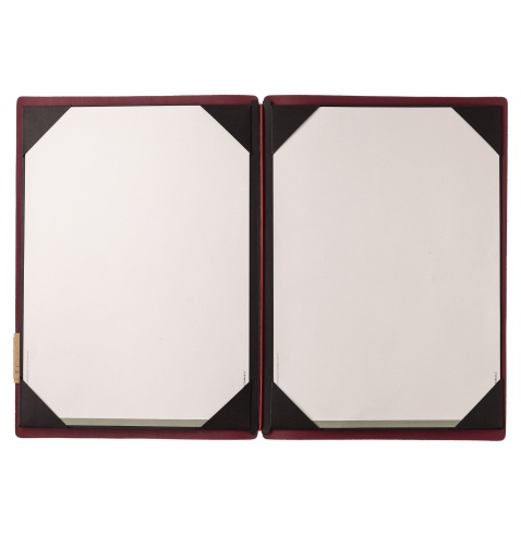 Porta Menu A4 (23,2x31,8 cm) etichetta PATCH "menu" cornicetta (4 facciate) elastico rosso JUTA BORDEAUX