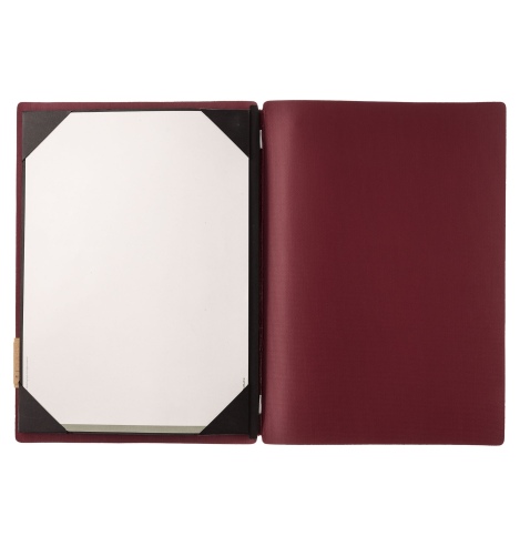 Porta Menu A4 (23,2x31,8 cm) etichetta PATCH "menu" cornicetta (4 facciate) elastico rosso JUTA BORDEAUX