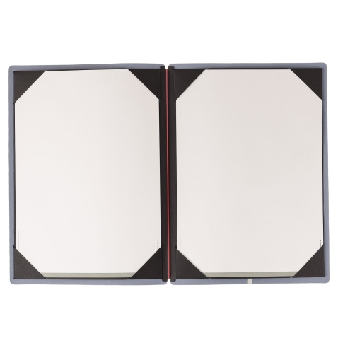 Porta Menu A4 (23,2x31,8 cm) etichetta METAL "menu" cornicetta (4 facciate) elastico rosso JUTA AVIO