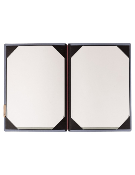 Porta Menu A4 (23,2x31,8 cm) etichetta PATCH "personalizzata" (minimo 18 pezzi) cornicetta (4 facciate) elastico rosso JUTA AVIO