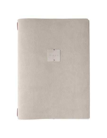 Porta Menu A4 (23,2x31,8 cm) etichetta METAL "menu" cornicetta (4 facciate) elastico rosso JUTA AVORIO