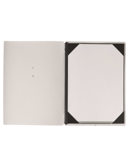 Porta Menu A4 (23,2x31,8 cm) etichetta METAL "menu" cornicetta (4 facciate) elastico rosso JUTA AVORIO