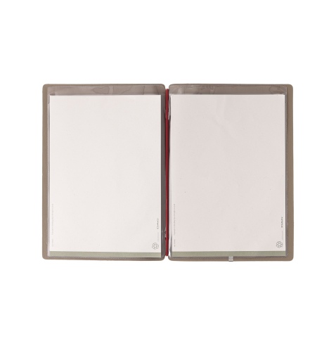 Porta Menu A5 (16,5x23,1 cm) senza etichetta 2 buste (4 facciate) elastico rosso JUTA CAMMELLO