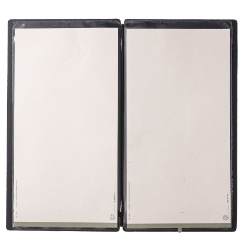 Porta Menu A4 SLIM (17,4x31,8 cm) senza etichetta 2 buste (4 facciate) elastico nero CHEF BLU
