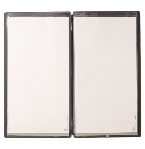 Porta Menu A4 SLIM (17,4x31,8 cm) senza etichetta 2 buste (4 facciate) elastico nero CHEF MARRONE