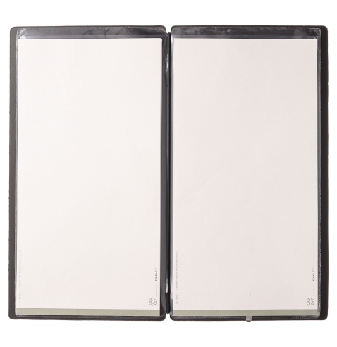 Porta Menu A4 SLIM (17,4x31,8 cm) senza etichetta 2 buste (4 facciate) elastico nero CHEF NERO