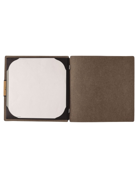 Porta Menu QUADRATO (23x23,1 cm) etichetta PATCH "personalizzata" (minimo 18 pezzi) cornicetta (4 facciate) elastico nero ECOMEN