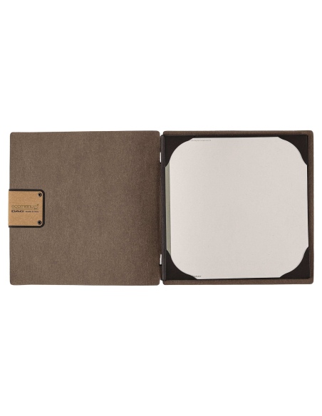 Porta Menu QUADRATO (23x23,1 cm) etichetta PATCH "menu" cornicetta (4 facciate) elastico nero ECOMENU MARRONE sp. 0.6