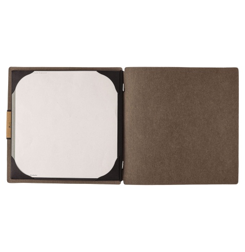 Porta Menu QUADRATO (23x23,1 cm) etichetta PATCH "menu" cornicetta (4 facciate) elastico nero ECOMENU MARRONE sp. 0.6