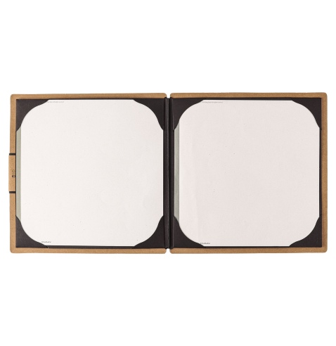 Porta Menu QUADRATO (23x23,1 cm) etichetta PATCH "personalizzata" (minimo 18 pezzi) cornicetta (4 facciate) elastico nero ECOMEN