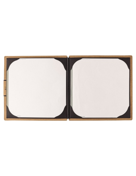 Porta Menu QUADRATO (23x23,1 cm) etichetta PATCH "personalizzata" (minimo 18 pezzi) cornicetta (4 facciate) elastico nero ECOMEN