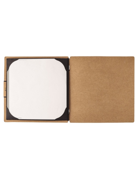 Porta Menu QUADRATO (23x23,1 cm) etichetta PATCH "menu" cornicetta (4 facciate) elastico nero ECOMENU NATURALE sp. 0.6