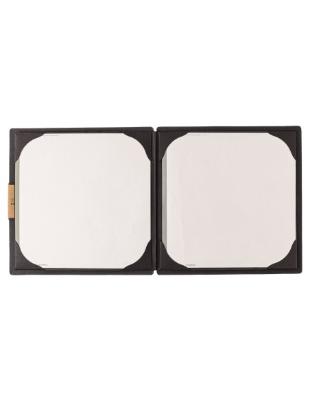 Porta Menu QUADRATO (23x23,1 cm) etichetta PATCH "personalizzata" (minimo 18 pezzi) cornicetta (4 facciate) elastico nero ECOMEN