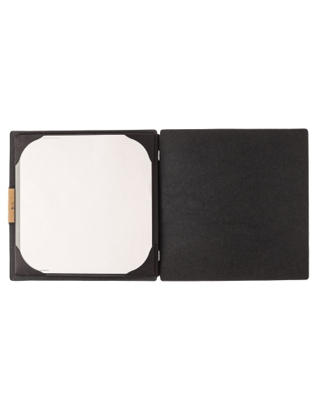 Porta Menu QUADRATO (23x23,1 cm) etichetta PATCH "personalizzata" (minimo 18 pezzi) cornicetta (4 facciate) elastico nero ECOMEN