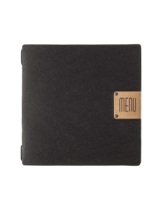 Porta Menu QUADRATO (23x23,1 cm) etichetta PATCH "menu" cornicetta (4 facciate) elastico nero ECOMENU NERO sp. 0.6