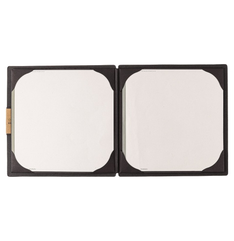 Porta Menu QUADRATO (23x23,1 cm) etichetta PATCH "menu" cornicetta (4 facciate) elastico nero ECOMENU NERO sp. 0.6