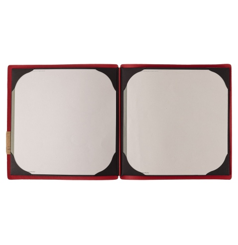 Porta Menu QUADRATO (23x23,1 cm) etichetta PATCH "personalizzata" (minimo 18 pezzi) cornicetta (4 facciate) elastico rosso JUTA 