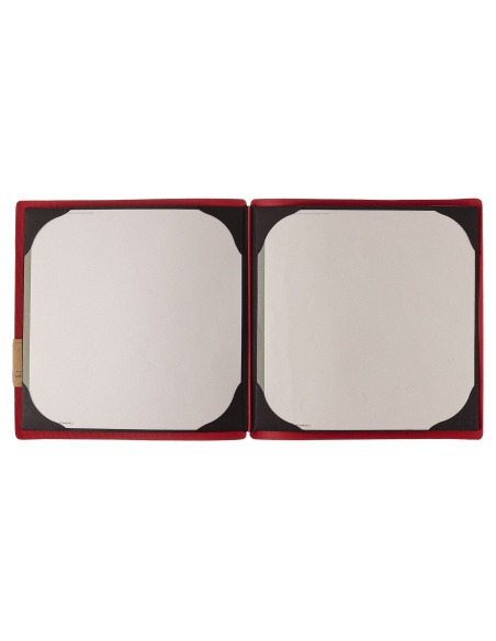 Porta Menu QUADRATO (23x23,1 cm) etichetta PATCH "personalizzata" (minimo 18 pezzi) cornicetta (4 facciate) elastico rosso JUTA 