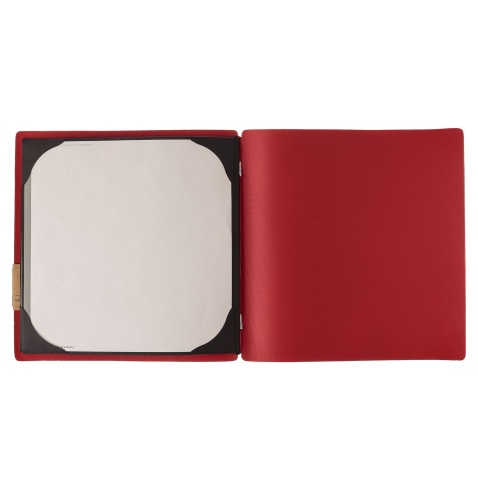 Porta Menu QUADRATO (23x23,1 cm) etichetta PATCH "personalizzata" (minimo 18 pezzi) cornicetta (4 facciate) elastico rosso JUTA 