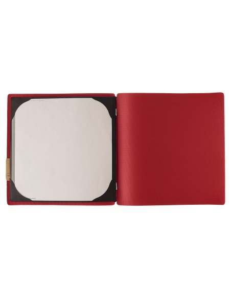 Porta Menu QUADRATO (23x23,1 cm) etichetta PATCH "personalizzata" (minimo 18 pezzi) cornicetta (4 facciate) elastico rosso JUTA 