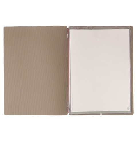Porta Menu A4 (23,2x31,8 cm) stampa bassorilievo 2 buste (4 facciate) elastico rosso JUTA CAMMELLO