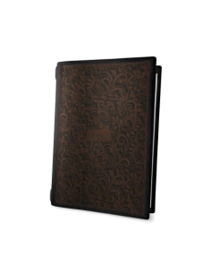 Porta Menu CUSTOM A5 (16,5x23,1 cm) "BAROCCO vini" elastico nero cornicetta (4 facciate) ECO NERO sp. 0.6