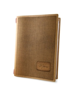 Porta Menu CUSTOM A4 (23,2x31,8 cm) "COUNTRY menu" cornicetta (4 facciate) elastico rosso ECO NATURALE sp. 0.6