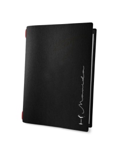 Porta Menu CUSTOM A4 (23,2x31,8 cm) "MOVIDA" cornicetta (4 facciate) elastico rosso ECO NERO sp. 0.6