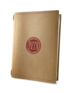 Porta Menu CUSTOM A4 (23,2x31,8 cm) "ROSSO PIZZA" cornicetta (4 facciate) elastico rosso ECO NATURALE sp. 0.6