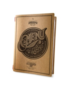 Porta Menu CUSTOM A4 (23,2x31,8 cm) "TATTOO NATURAL menu" cornicetta (4 facciate) elastico rosso ECO NATURALE sp. 0.6