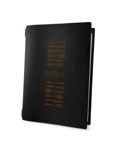 Porta Menu CUSTOM A4 (23,2x31,8 cm) "FORMA menu" elastico nero cornicetta (4 facciate) ECO NERO sp. 0.6