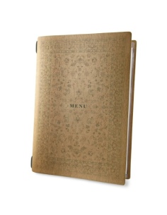 Porta Menu CUSTOM A4 (23,2x31,8 cm) "PERSIA menu" cornicetta (4 facciate) elastico rosso ECO NATURALE sp. 0.6