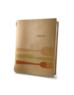 Porta Menu CUSTOM A5 (16,5x23,1 cm) "FANTASY menu" cornicetta (4 facciate) elastico rosso ECO NATURALE sp. 0.6