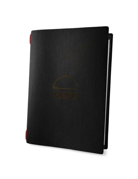 Porta Menu CUSTOM A4 (23,2x31,8 cm) "CLOCHE menu" elastico nero cornicetta (4 facciate) ECO NERO sp. 0.6