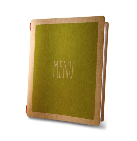 Porta Menu CUSTOM A5 (16,5x23,1 cm) "ECO DESIGN menu" solo elastico rosso ECO NATURALE sp. 0.6