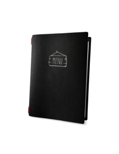 Porta Menu CUSTOM A5 (16,5x23,1 cm) "SALOON menu" solo elastico rosso ECO NERO sp. 0.6