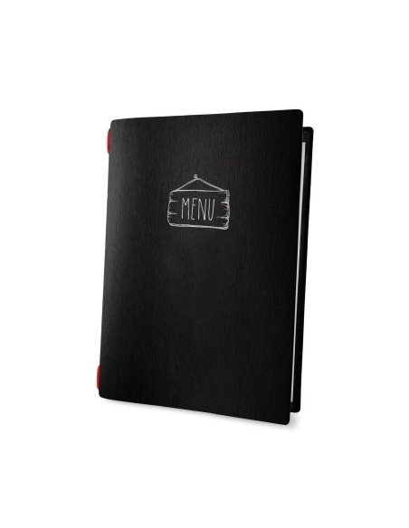 Porta Menu CUSTOM A5 (16,5x23,1 cm) "SALOON menu" solo elastico rosso ECO NERO sp. 0.6