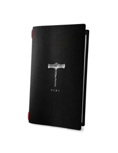 Porta Menu CUSTOM A4 SLIM (17,4x31,8 cm) "BACCO BLACK vini" solo elastico rosso ECO NERO sp. 0.6