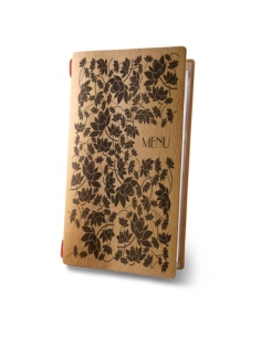Porta Menu CUSTOM A4 SLIM (17,4x31,8 cm) "PROVENZALE menu" solo elastico rosso ECO NATURALE sp. 0.6