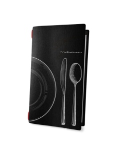 Porta Menu CUSTOM A4 SLIM (17,4x31,8 cm) "SET BLACK menu" solo elastico rosso ECO NERO sp. 0.6