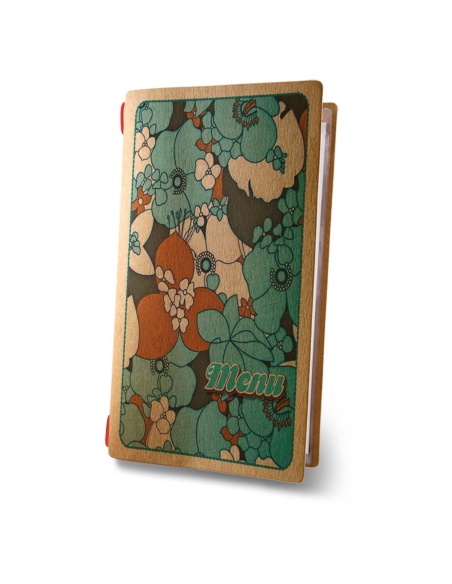 Porta Menu CUSTOM A4 SLIM (17,4x31,8 cm) "TROPICAL menu" solo elastico rosso ECO NATURALE sp. 0.6