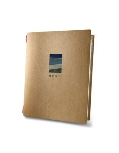 Porta Menu CUSTOM A5 (16,5x23,1 cm) "OCEAN menu" solo elastico rosso ECO NATURALE sp. 0.6