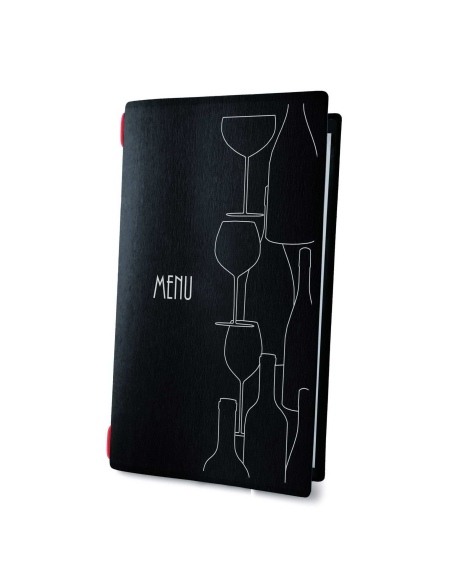 Porta Menu CUSTOM A4 SLIM (17,4x31,8 cm) "GLASS" solo elastico rosso ECO NERO sp. 0.6